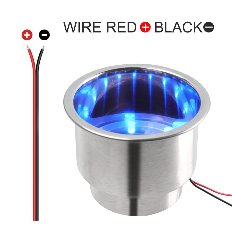 Pebbly Beach 2 PCS Stainless Steel Blue LED Cup Holder Drink Holder Insert with Drain for Marine Boat (Blue) - Image 3